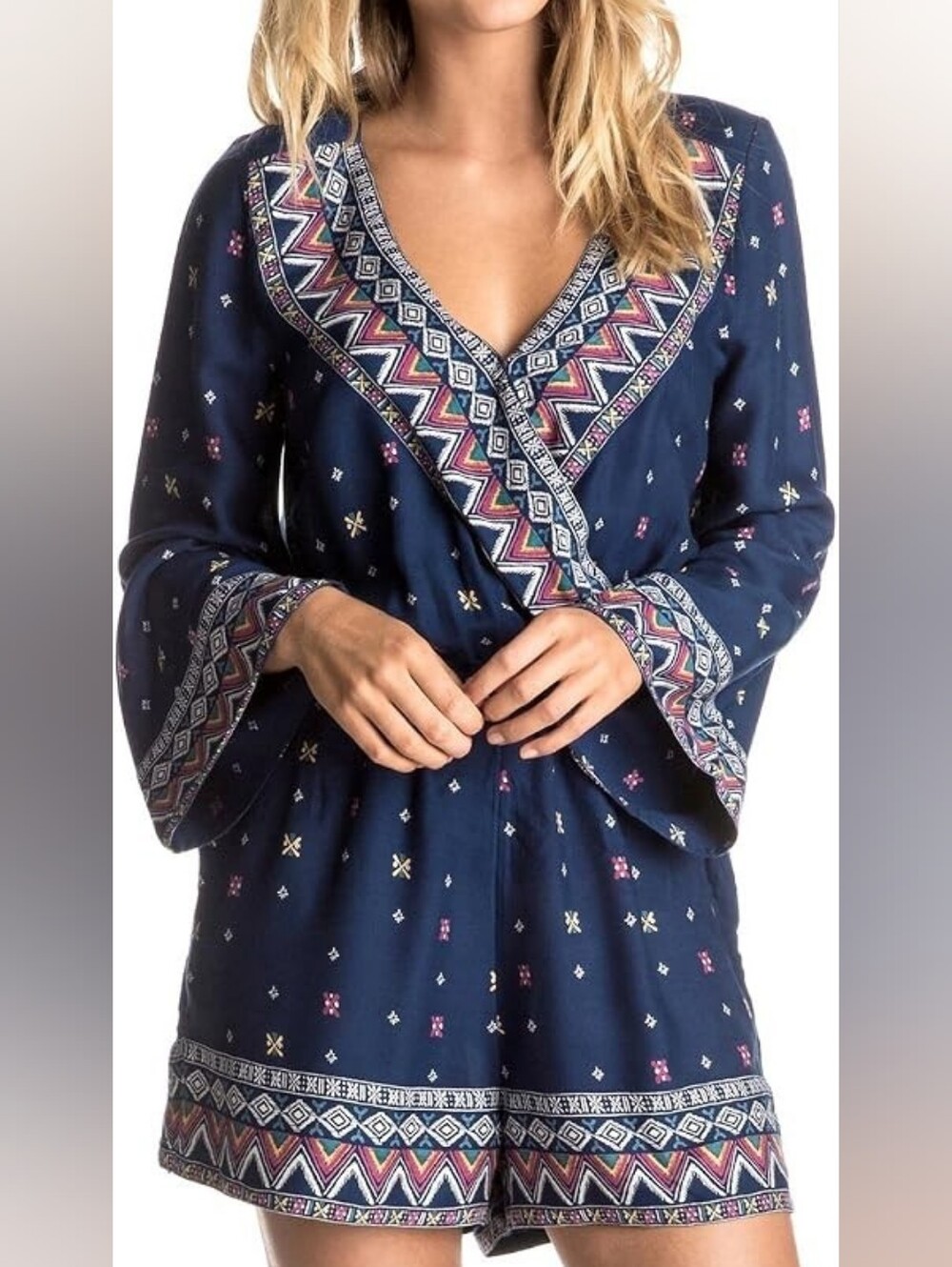 NWT Roxy navy blue tribal pattern romper new NWT S (read description)